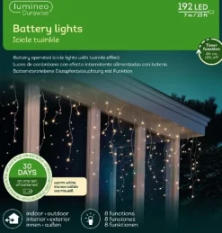 Christmas Land Outdoor Christmas Lights*192 Durawise Warm White Battery Icicle Christmas Lights