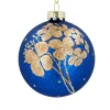 Christmas Land Christmas Tree Decorations-Antique Blue Glass Ball With Gold Flowers