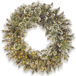 Christmas Land Wreaths Pre-Lit*30″(76Cm) Glittery Bristle Pre-Lit Christmas Wreath With Pine Cones & 400 Warm White Led Infinity Lights