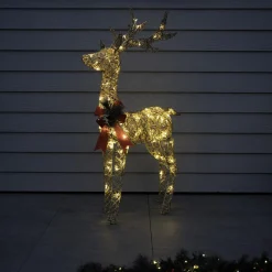 Christmas Land 3D Led Christmas Decorations*130Cm Gold Glitter Reindeer With 80 Warm White Led Lights