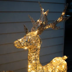 Christmas Land 3D Led Christmas Decorations*130Cm Gold Glitter Reindeer With 80 Warm White Led Lights