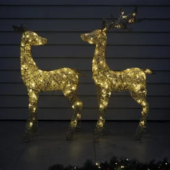 Christmas Land 3D Led Christmas Decorations-110Cm Gold Glitter Reindeer With 70 Warm White Led Lights
