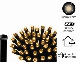 Christmas Land Outdoor Christmas Lights*Durawise Warm White Battery Christmas Lights With Timer (Black Wire) Various Sizes