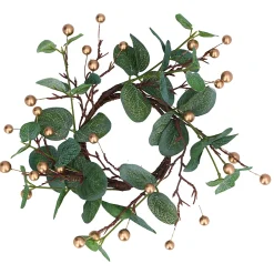 Christmas Land Christmas Artificial Flowers & Branches*Eucalyptus And Gold Berry Large Candle Ring