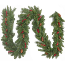 Christmas Land Garlands Un-Lit*9Ft Everyday Collection Christmas Garland With Pine Cones & Red Berries