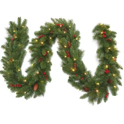 Christmas Land Garlands Pre-Lit-9Ft Everyday Collection Pre-Lit Christmas Garland With Pine Cones & Red Berries