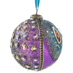 Christmas Land Christmas Tree Decorations-Peacock Purple Glitter Braid Sequin Ball Decor